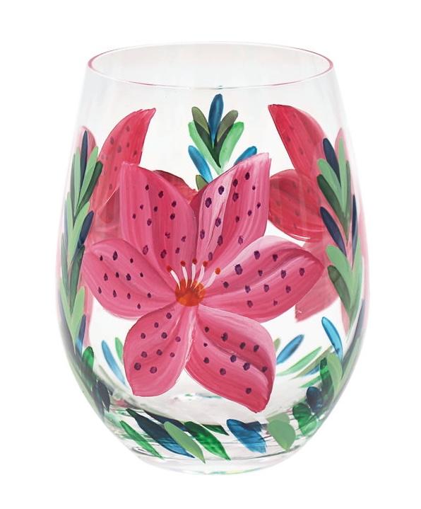 Hand Painted Lily Wine Glass