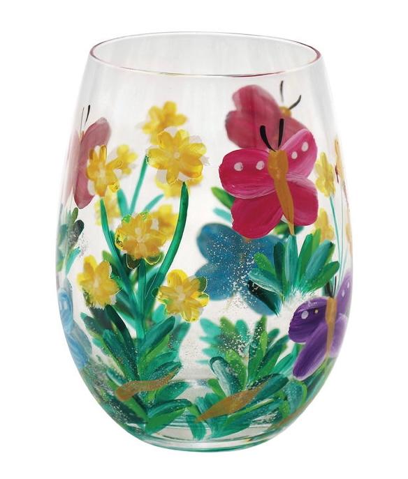 Hand Painted Butterfly Wine Glass