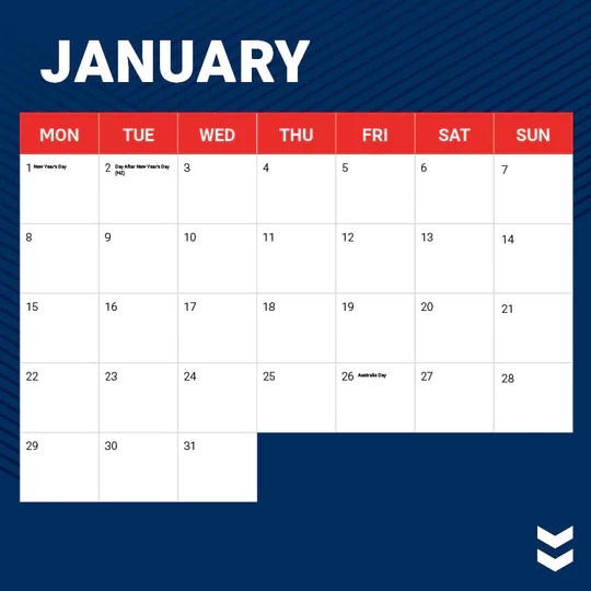 NRL Sydney Roosters 2024 Calendar