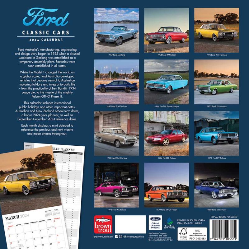 Classic Ford Cars 2024 Sqaure Calendar