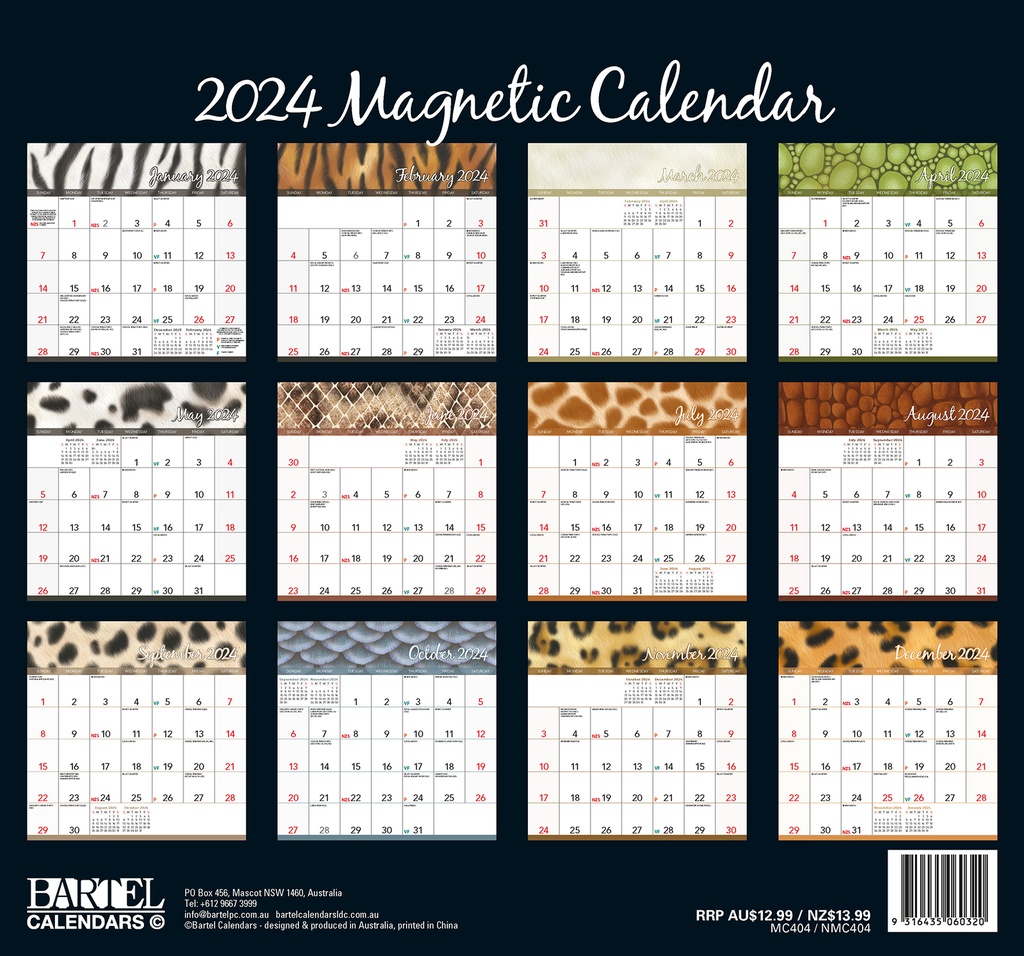 Magnetic Animal Print 2024 Calendar