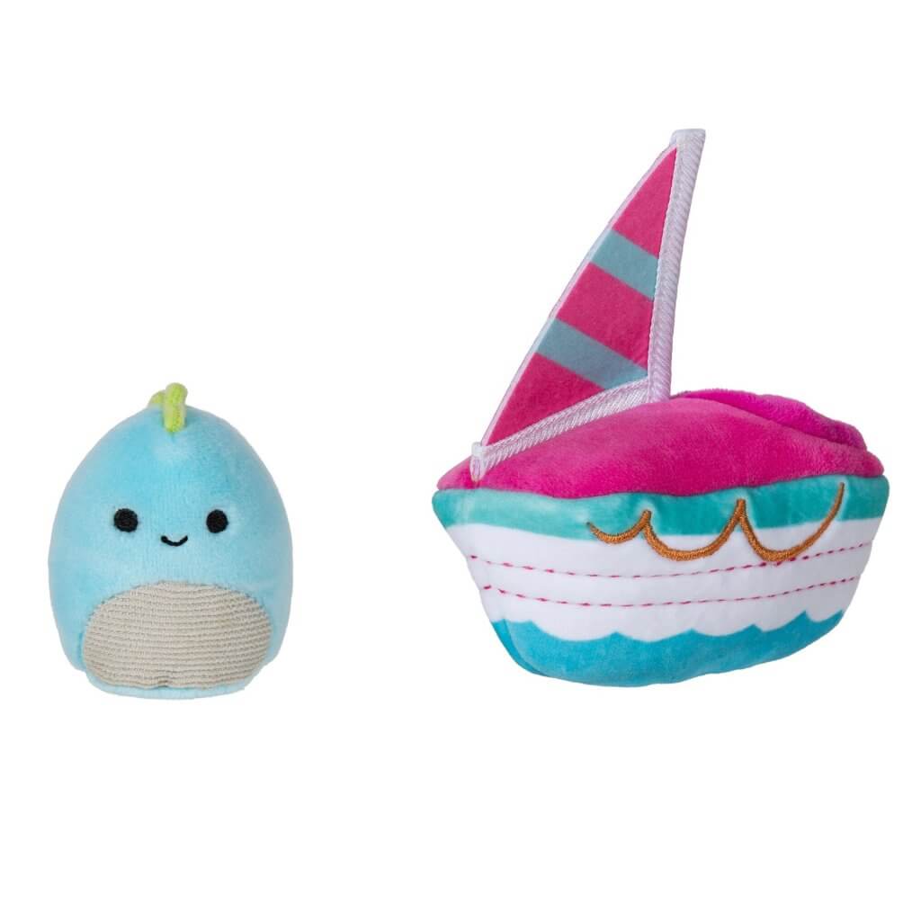 Squishmallows Squishville Mini Plush in Vehicle - Dino and Boat