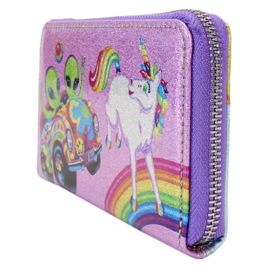 Lisa Frank - Holographic Glitter Color Block Zip Around Wallet - Loungefly