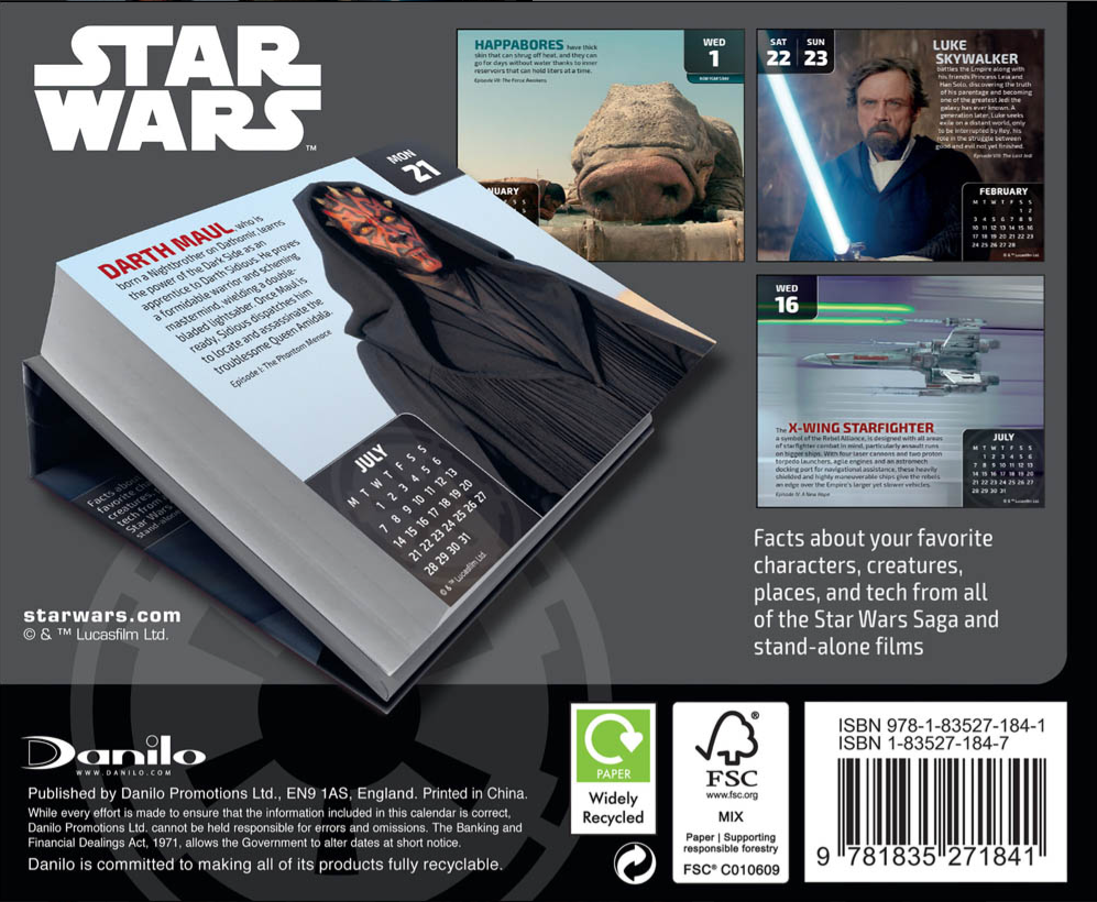 Star Wars Classic 2025 Boxed Desk Block Calendar