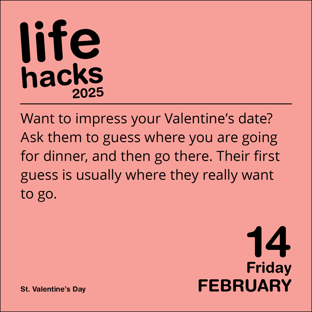 Life Hacks 2025 Day-to-Day Boxed Calendar