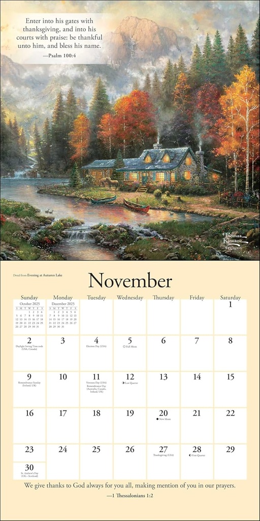 Thomas Kinkade Gardens of Grace (with Scripture) 2025 Square Calendar