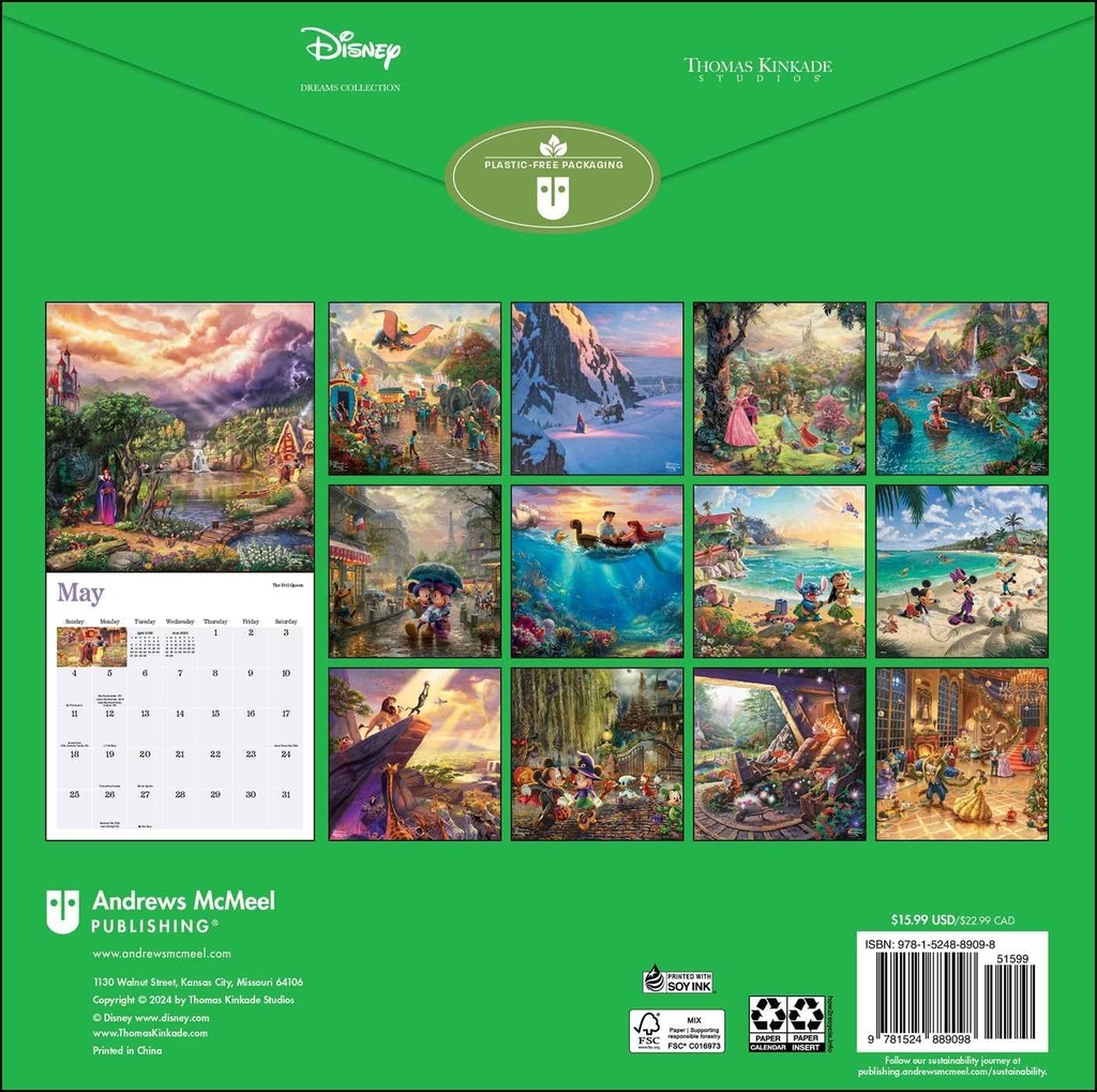 Disney Dreams Collection by Thomas Kinkade Studios 2025 Square Calendar