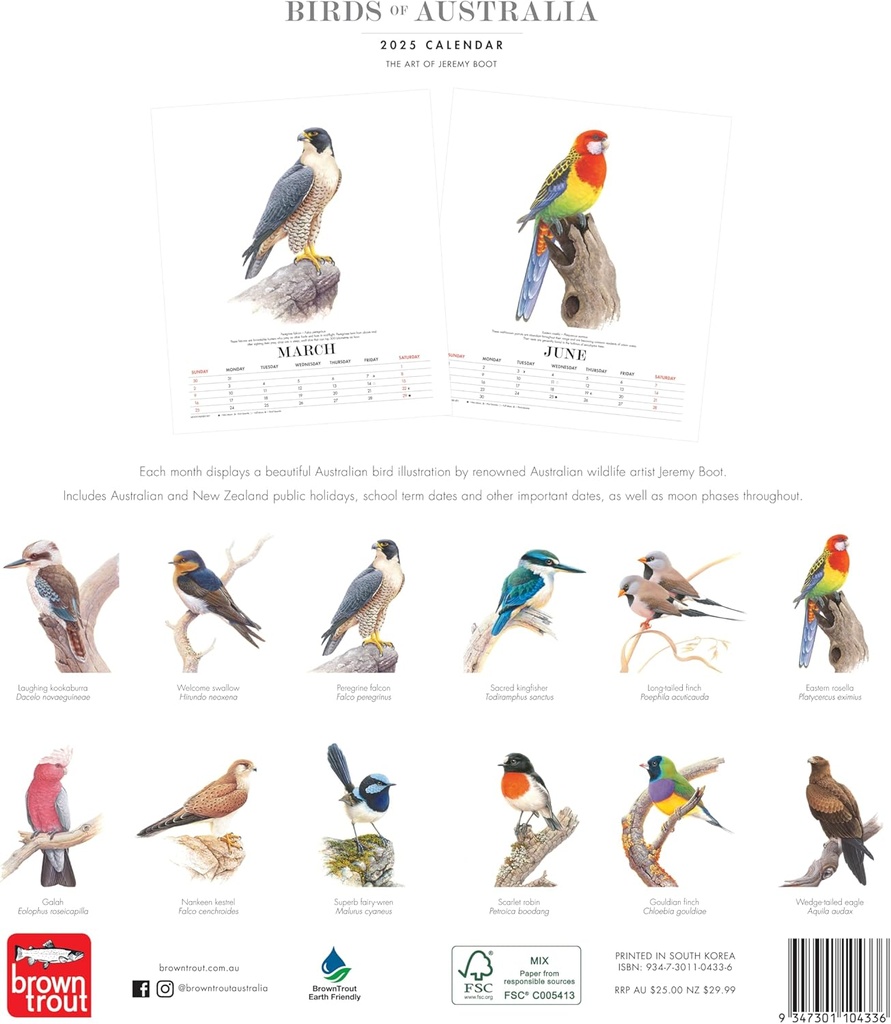 Birds of Australia The Art of Jeremy Boot 2025 Deluxe Calendar