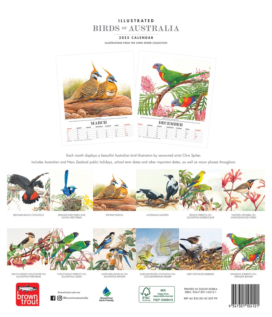 Illustrated Birds of Australia 2025 Deluxe Calendar