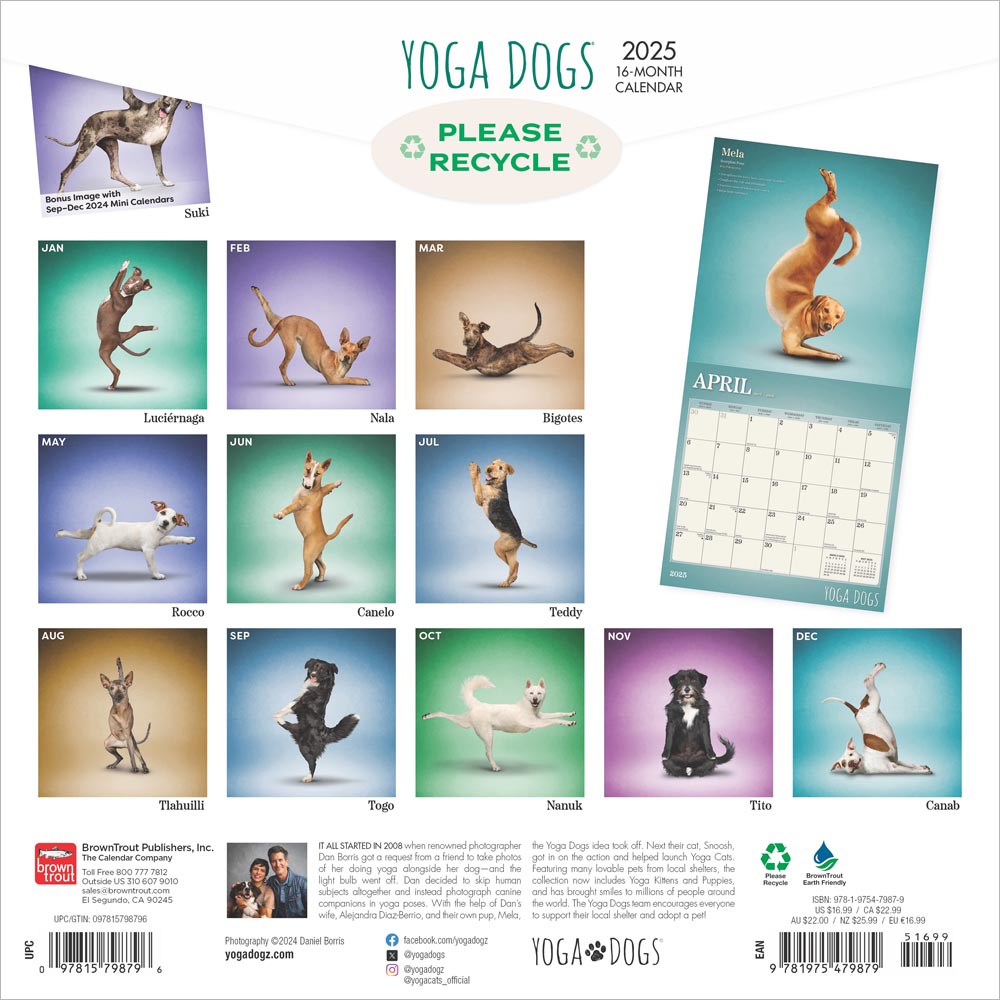 Yoga Dogs 2025 Square Calendar