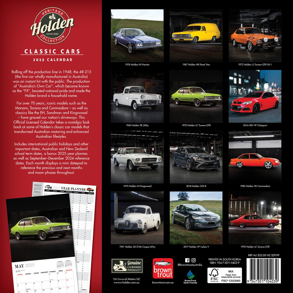 Classic Holden Cars 2025 Square Calendar