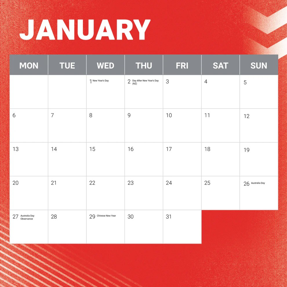 NRL St. George Illawarra Dragons 2025 Calendar