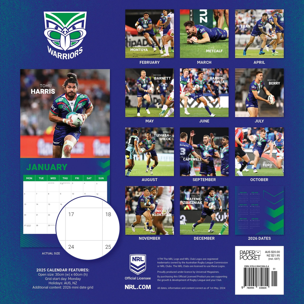 NRL New Zealand Warriors 2025 Calendar