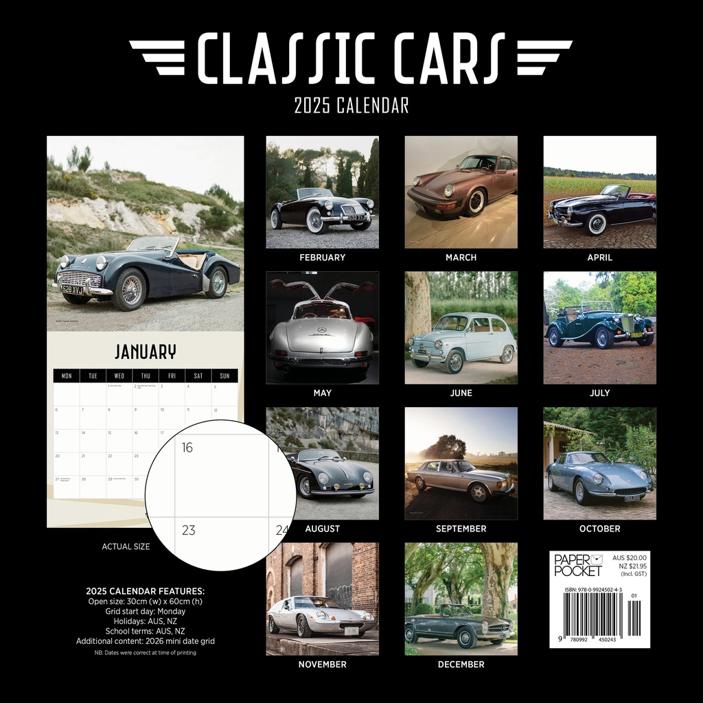 Classic Cars 2025 Calendar