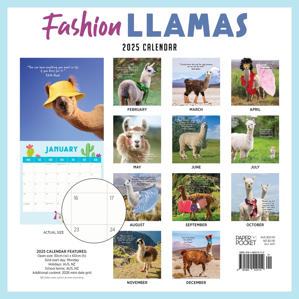 Fashion Llamas 2025 Calendar