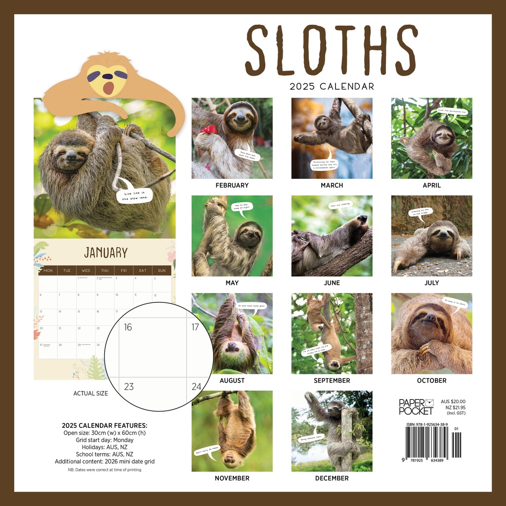 Sloths 2025 Calendar