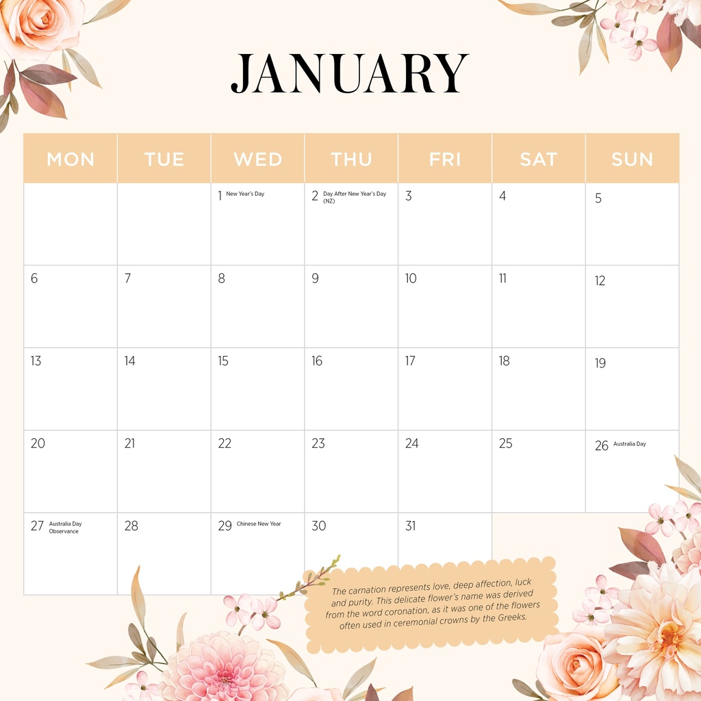 Flower of the Month 2025 Calendar