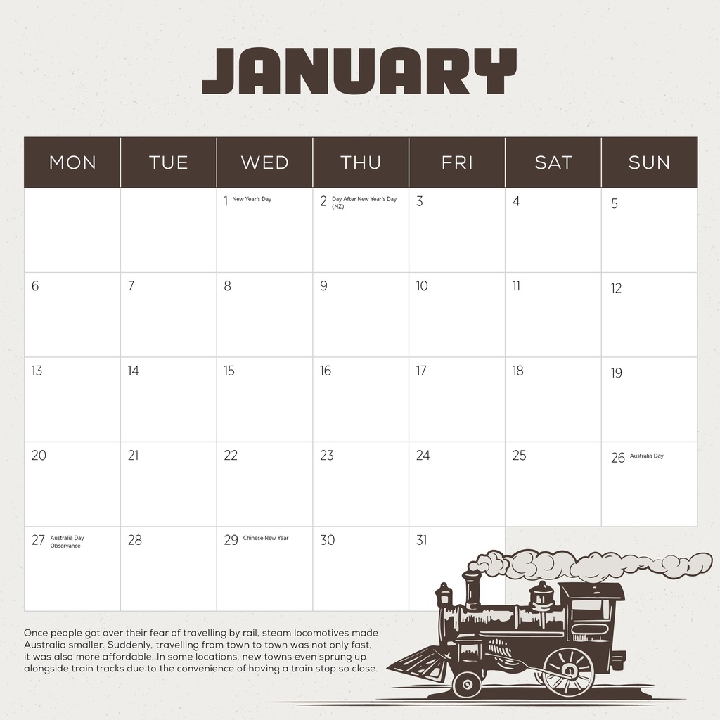 Steam Trains 2025 Calendar
