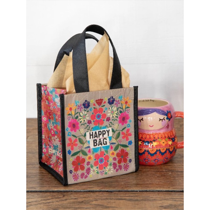 Happy Bag - Small Teal Folk Flower