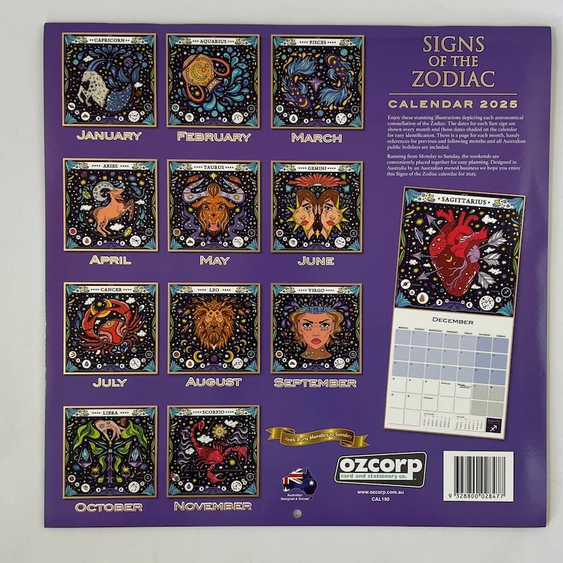Signs of the Zodiac 2025 Calendar