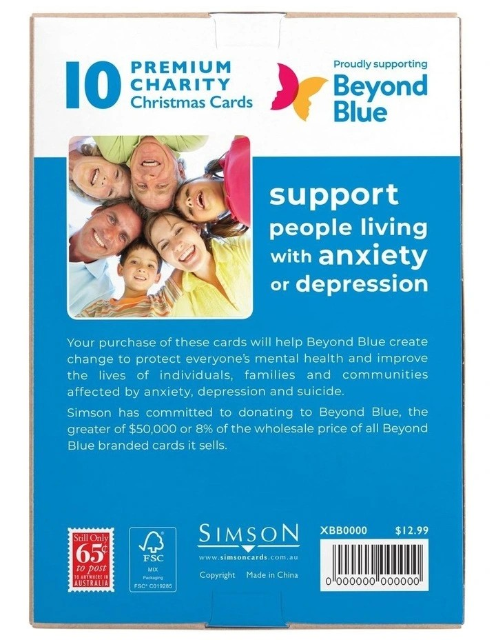 Simson Boxed Christmas Cards (Beyond Blue Charity Pack of 10) - Peace Typography with Dove
