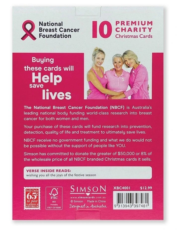 Simson Boxed Christmas Cards (Breast Cancer Charity Pack of 10) - Galah Greetings