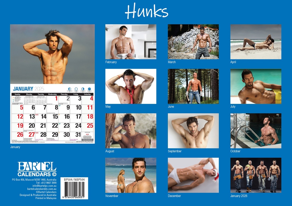 Big Print Hunks 2025 Calendar