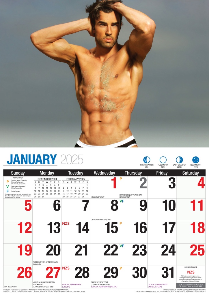 Big Print Hunks 2025 Calendar