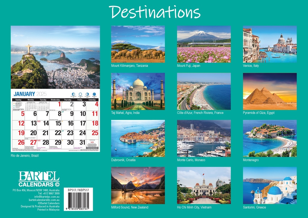 Big Print Destinations 2025 Calendar