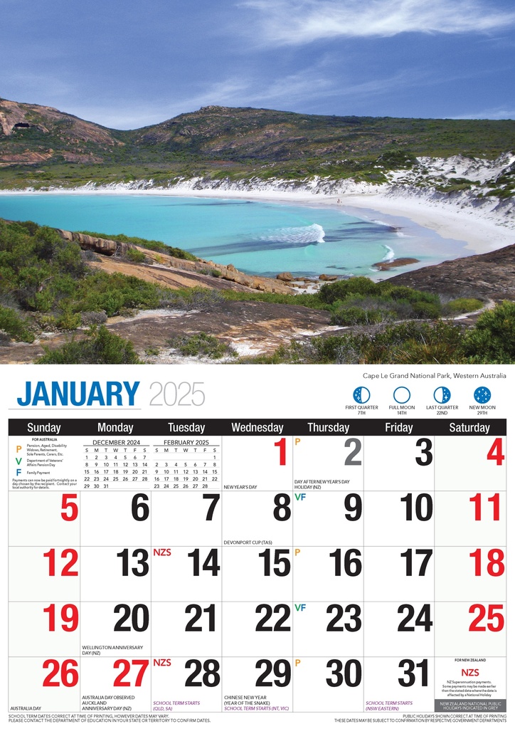 Big Print Beautiful Australia 2025 Calendar