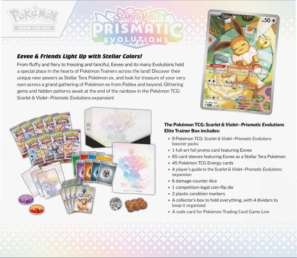 Pokémon Cards TCG Scarlet & Violet 8.5 Prismatic Evolutions Elite Trainer Box