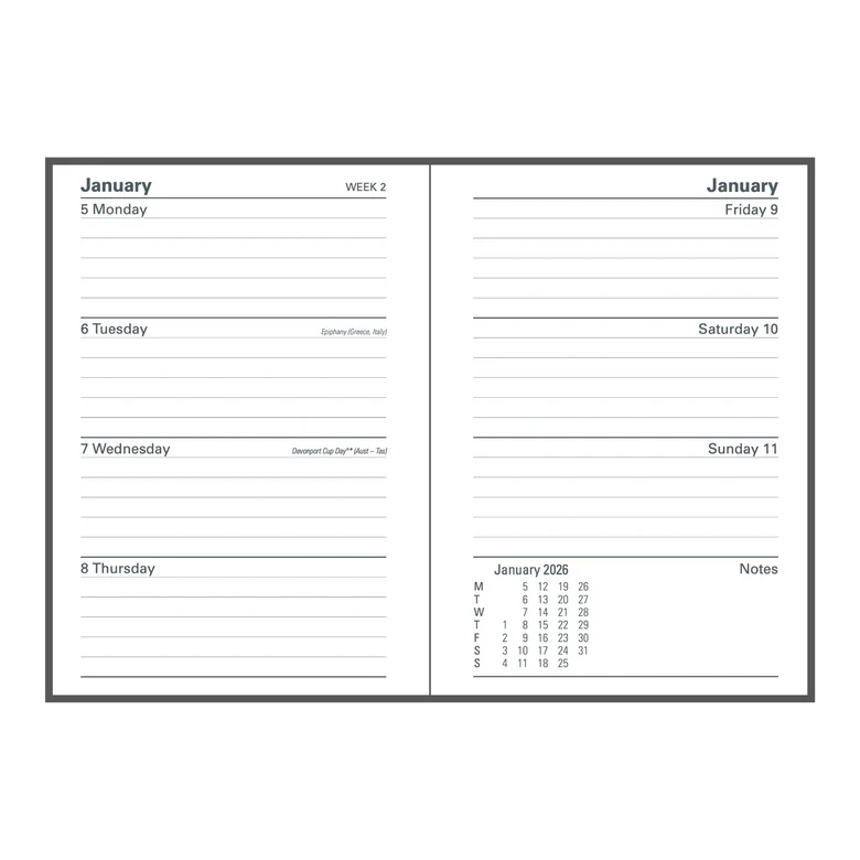 2025-2026 Financial Year Diary - Collins A6 Week-To-View (WTV) Black