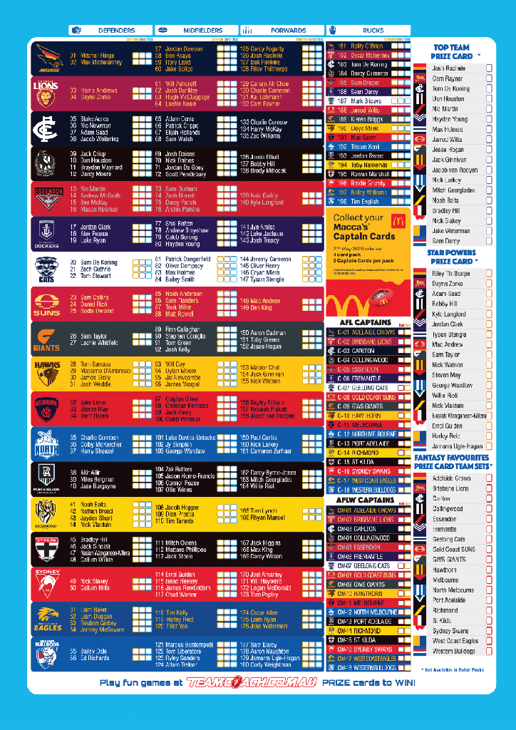 2025 AFL TeamCoach Footy Cards Booster Pack