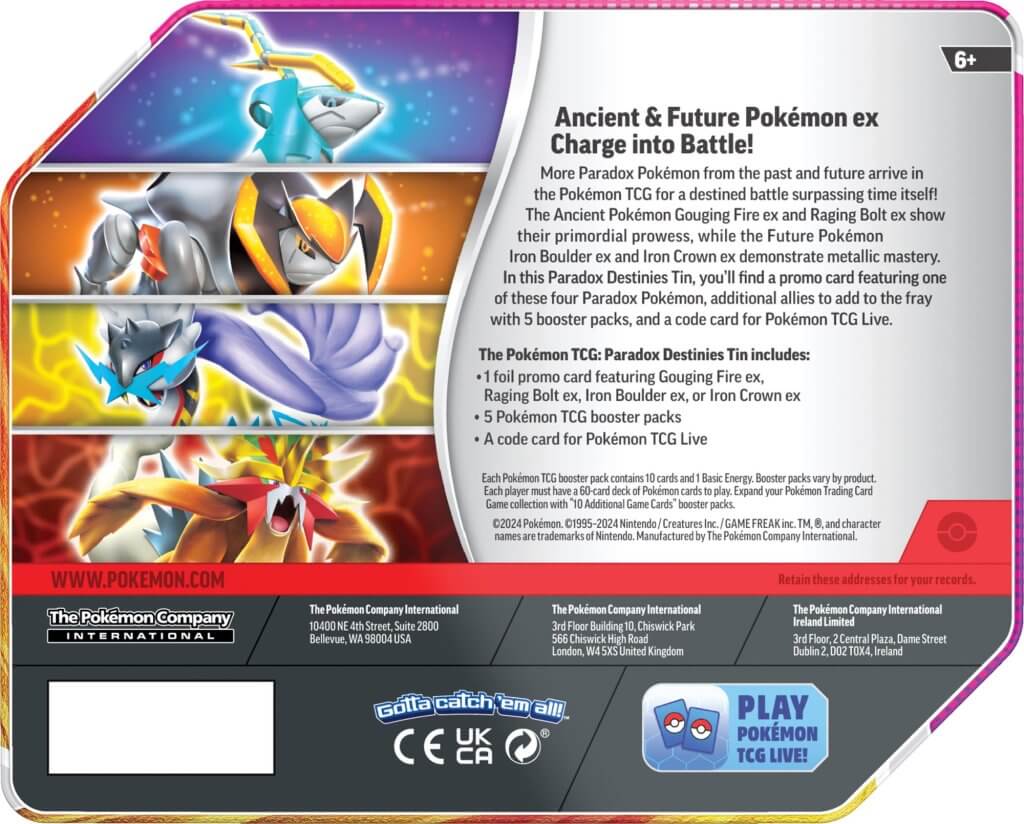 Pokémon TCG: Paradox Destinies Tin (Assorted)