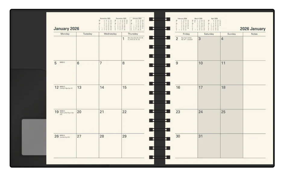 2026 Diary A5 Month-To-View (MTV) with Notes Vanessa Black - Collins Debden