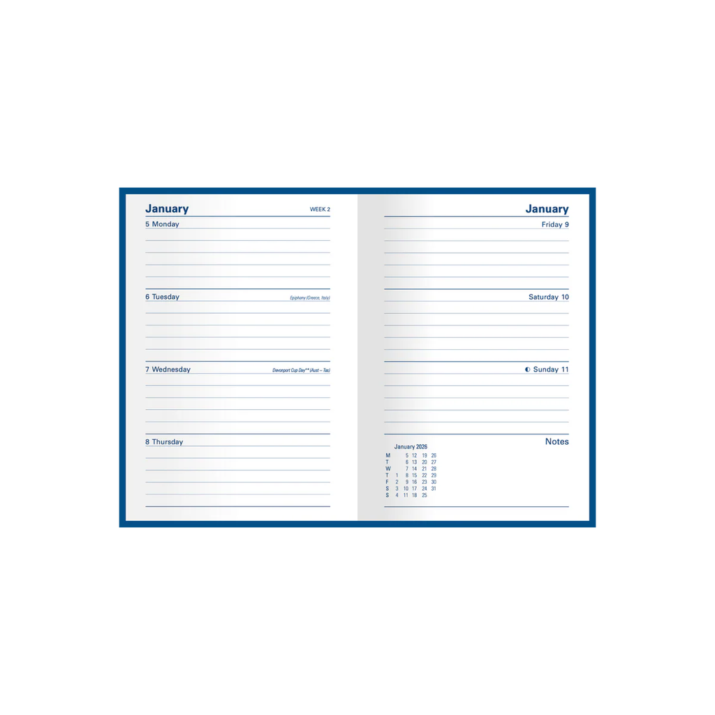 2026 Diary A6 Week-To-View (WTV) Kingsgrove Blue - Collins Debden