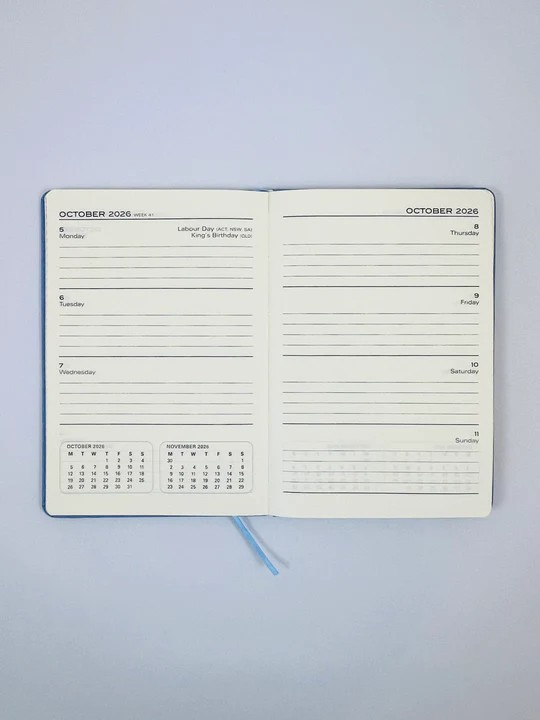 2026 Diary A5 Week-To-View (WTV) Black – Ozcorp