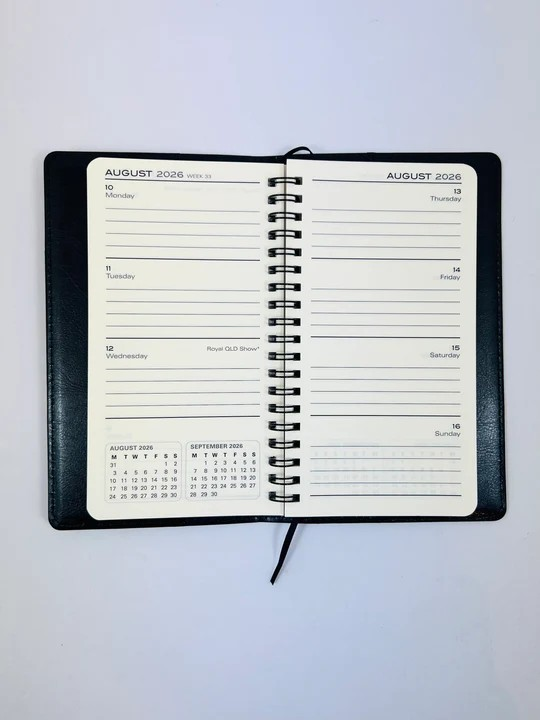 2026 Diary Week-To-View (WTV) Slim Spiral Black - Ozcorp