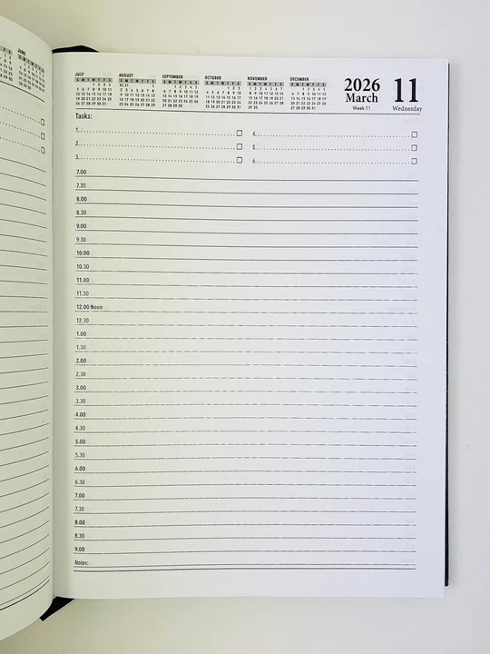 2026 Diary A4 Day-To-A-Page (DTP) Business Basic Black - Ozcorp