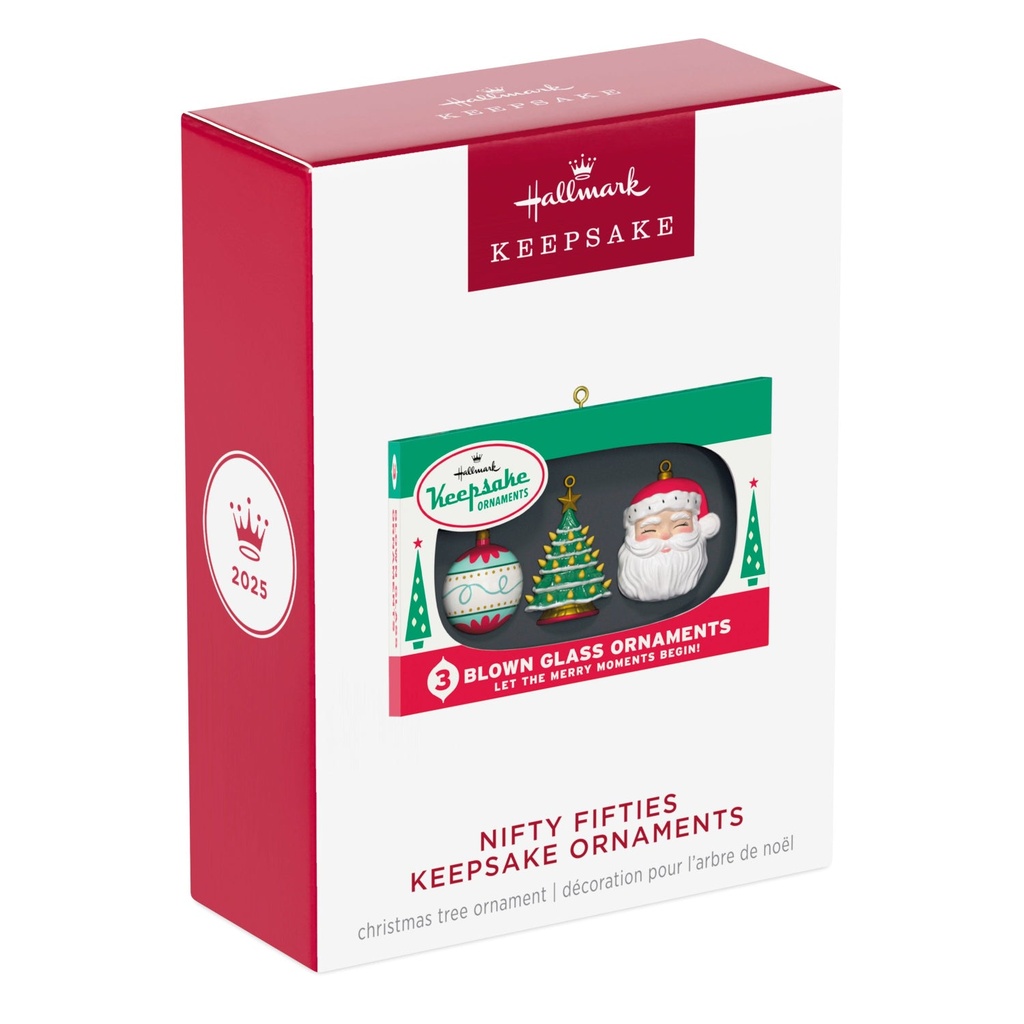 Nifty Fifties Blown Glass Ornaments (Set of 3) - 2025 Hallmark Keepsake Christmas Ornament
