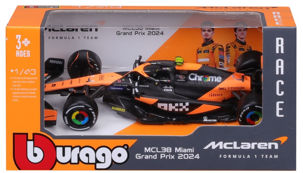 Bburago F1 2024 McLaren MCL 38 #4 WB Norris without Helmet 1:43 Scale Diecast Model