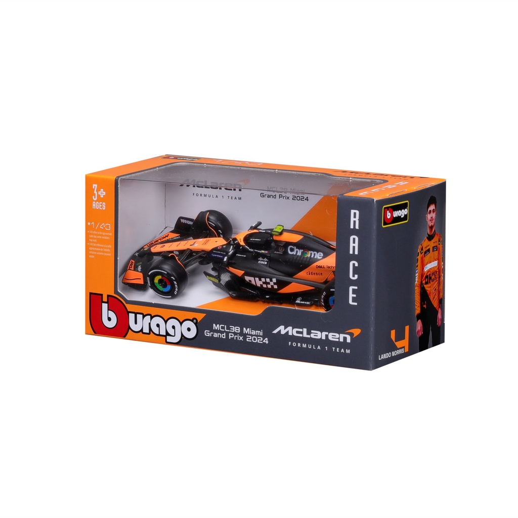 Bburago F1 2024 McLaren MCL 38 #4 WB Norris without Helmet 1:43 Scale Diecast Model