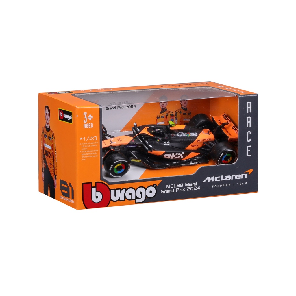 Bburago F1 2024 McLaren MCL 38 #4 WB Norris without Helmet 1:43 Scale Diecast Model
