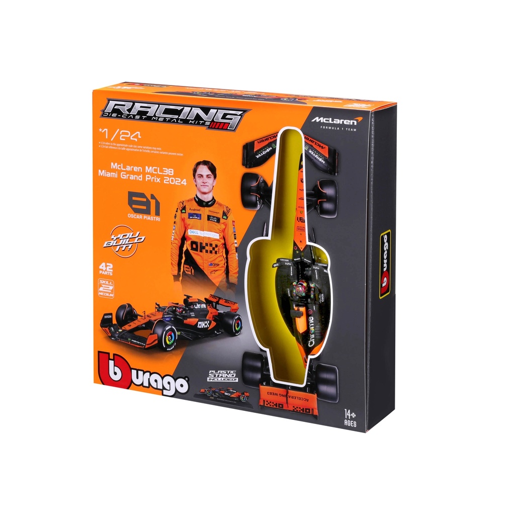 Bburago F1 2024 McLaren MCL38 #81 - Oscar Piastri with Helmet 1:24 Scale Race Model Kit F-1 