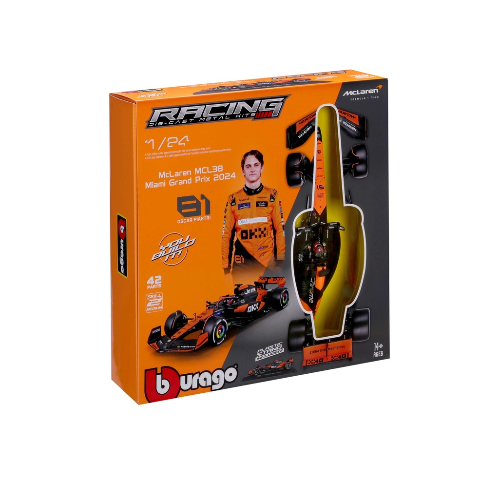 Bburago F1 2024 McLaren MCL38 #81 - Oscar Piastri with Helmet 1:24 Scale Race Model Kit F-1 