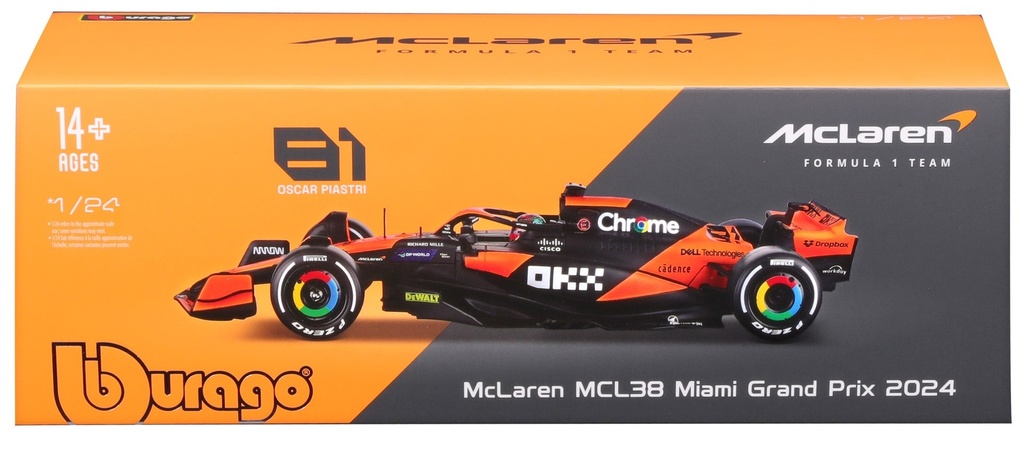 Bburago F1 with Helmet 1:24 2024 F-1 McLaren MCL38 #81 Piastri in Showcase
