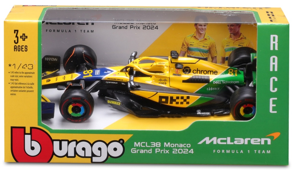 Bburago F1 2024 McLaren F1 Senna Livery Driver #81 Oscar Piastri WB Without Helmet 1:43 Scale