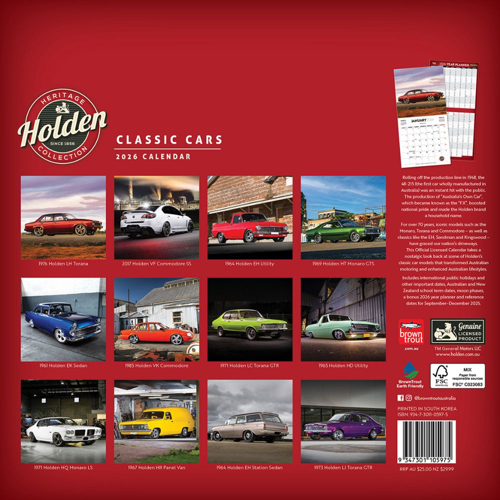 2026 Calendars Classic Holden Cars - Brown Trout Publishers