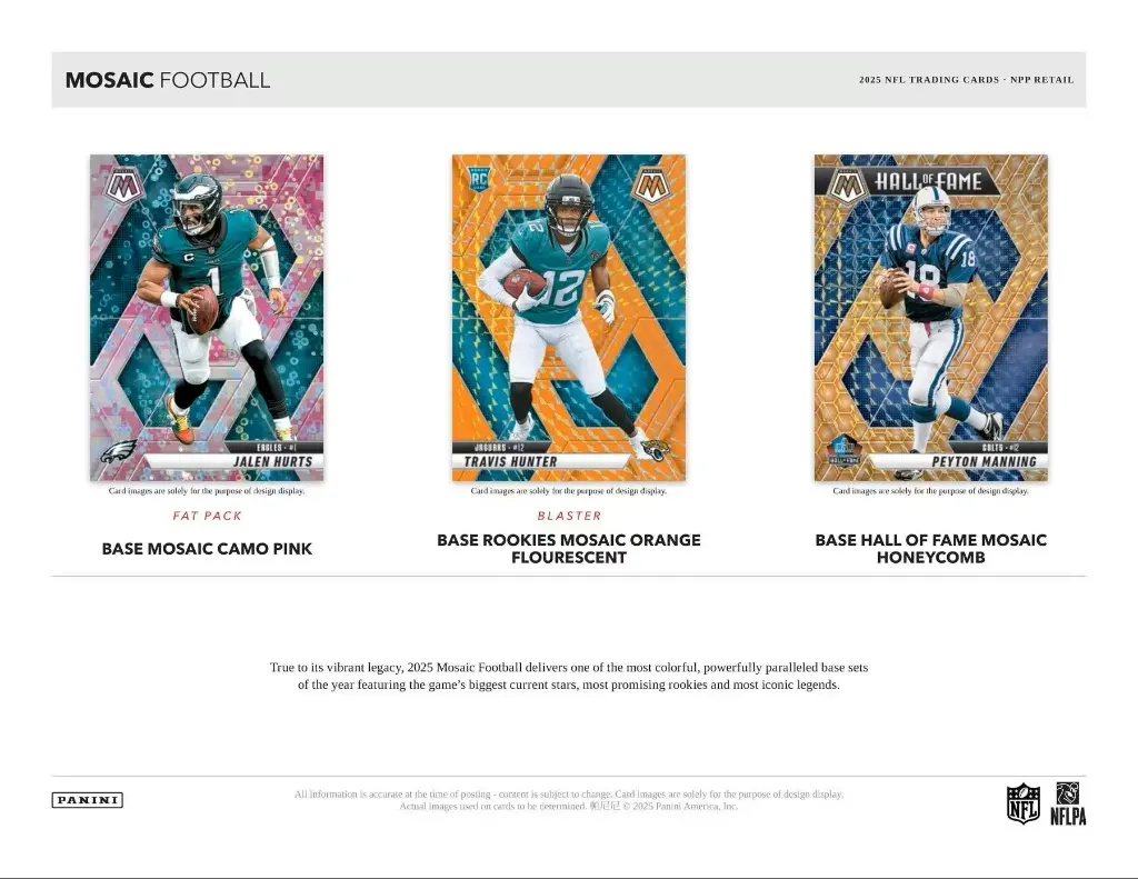 2025 Panini Mosaic NFL Football Trading Card Fat Pack (15 Cards)