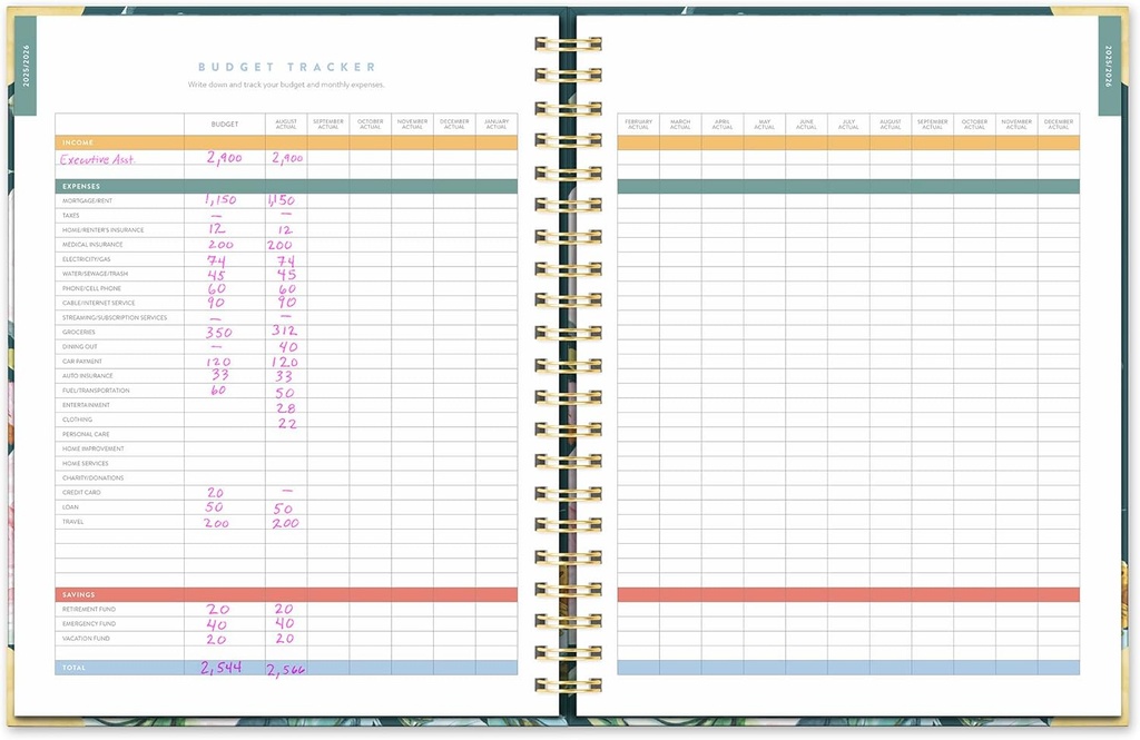 2026 17-Month Deluxe Extra-Large Spiral Planner (August 2025 to December 2026) Bella Flora - Orange Circle Studio
